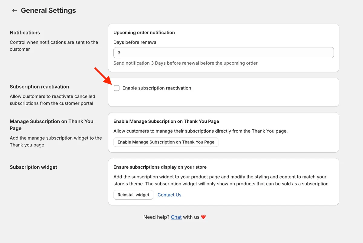 Subscription reactivation in Customer Portal