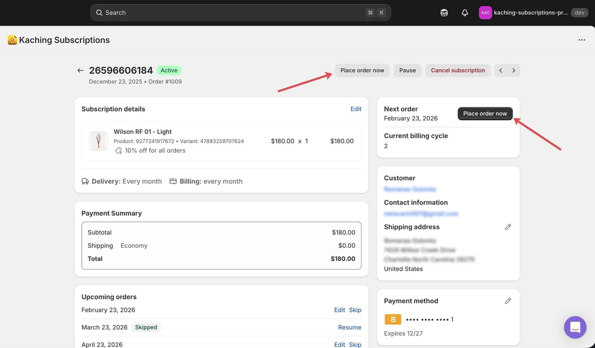 Place Subscription Orders Manually
