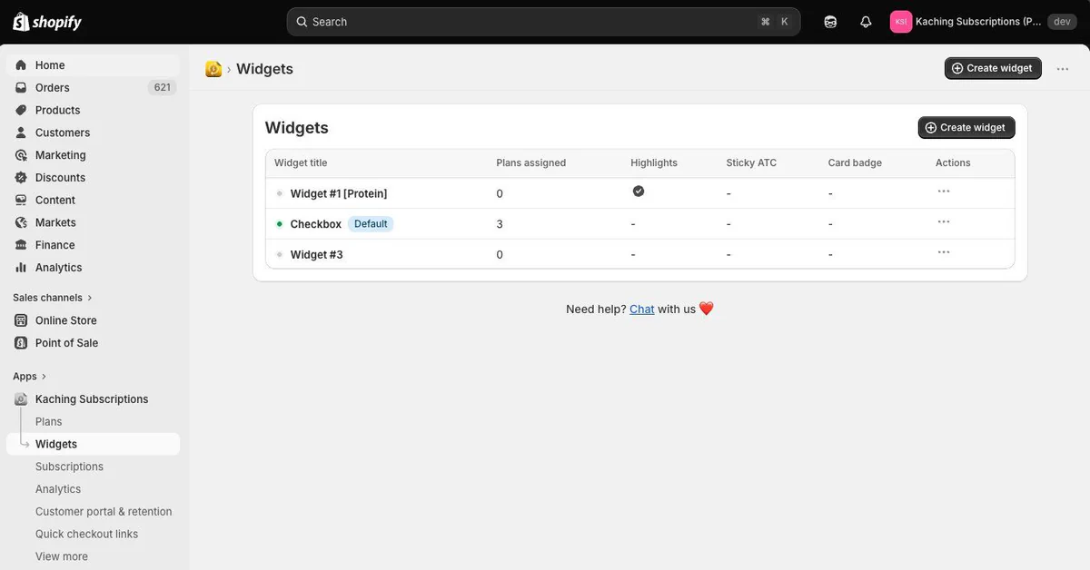 Different widgets for different subscription plans