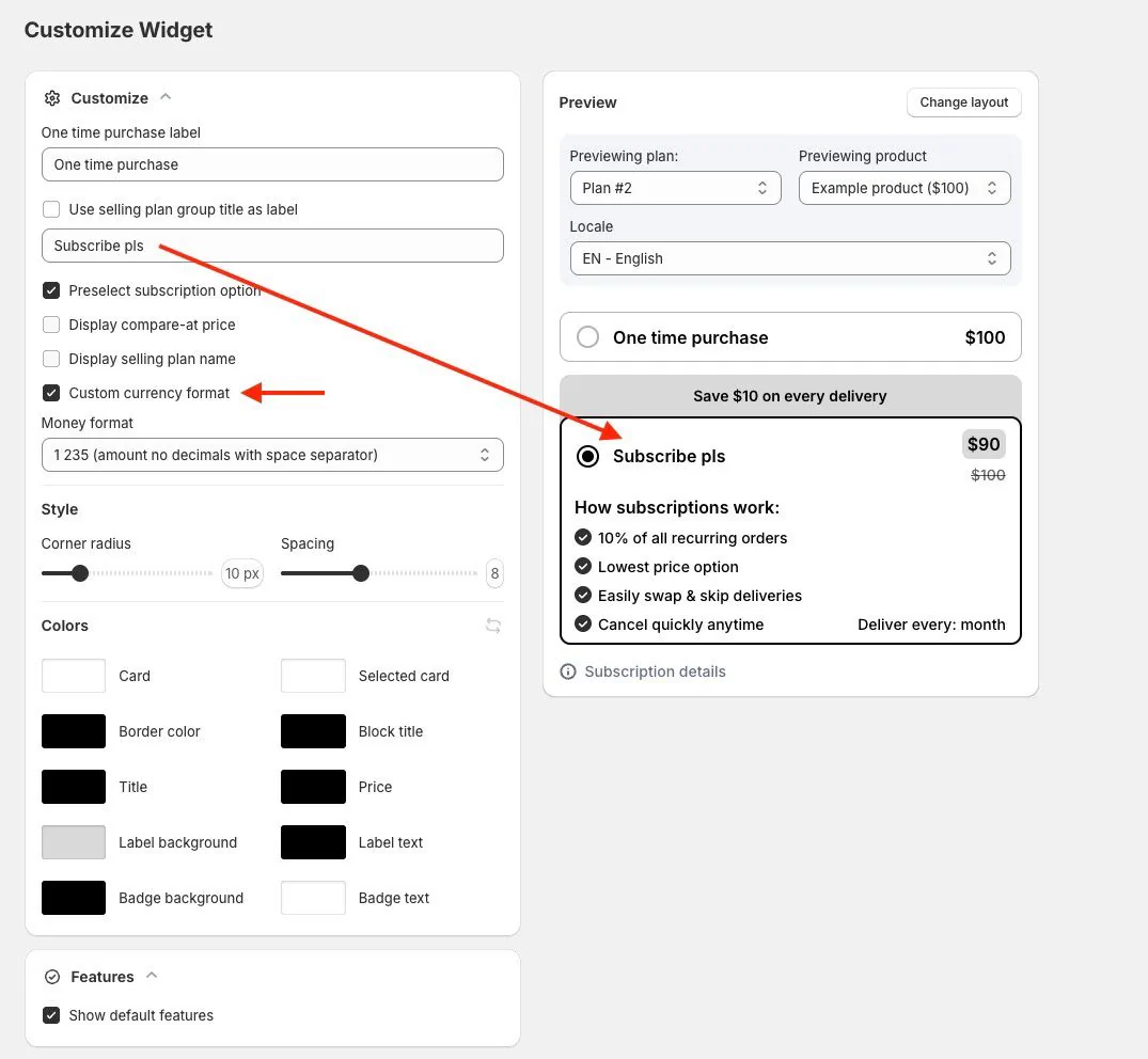 Better subscription widget customization