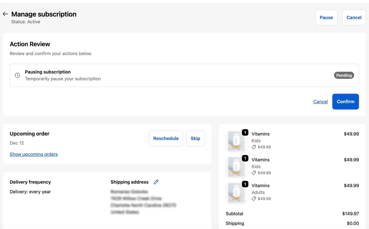 Quick actions for subscription management
