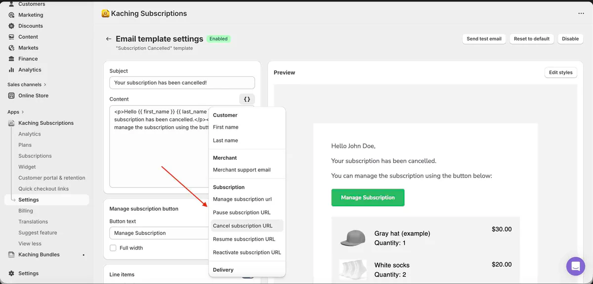 Quick actions for subscription management