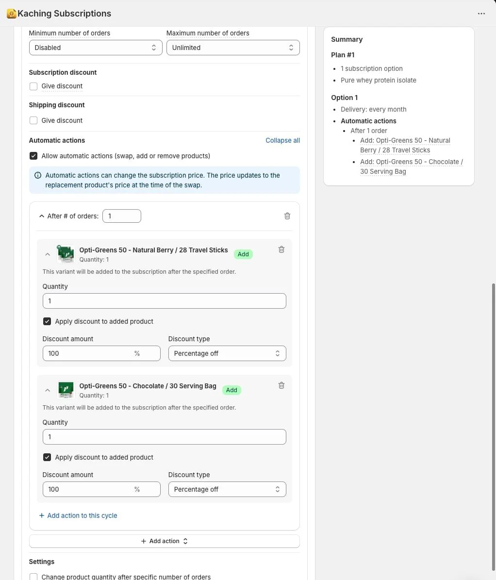 Automatic Add Actions for Subscriptions