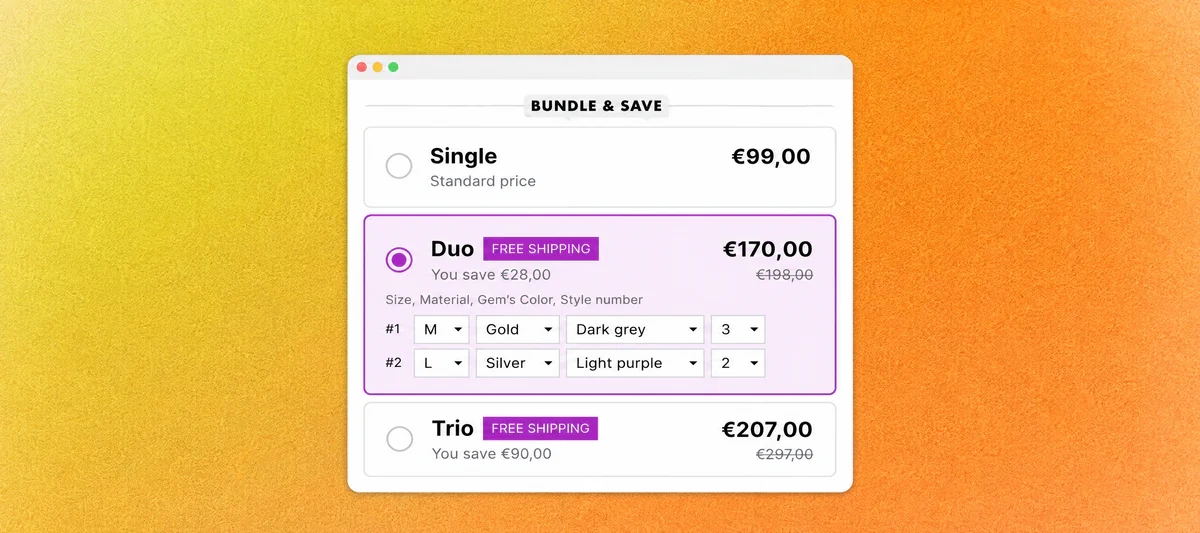 Kaching’s bundle discounts guide cover with a Single, Duo and Trio bundle widget.