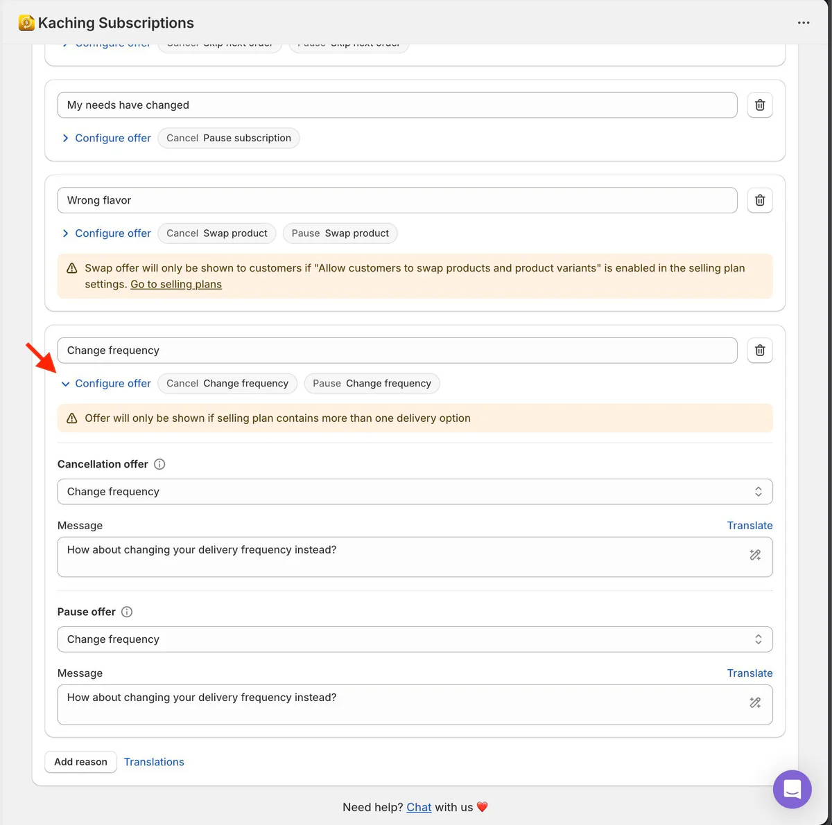 New retention offer: Change delivery frequency