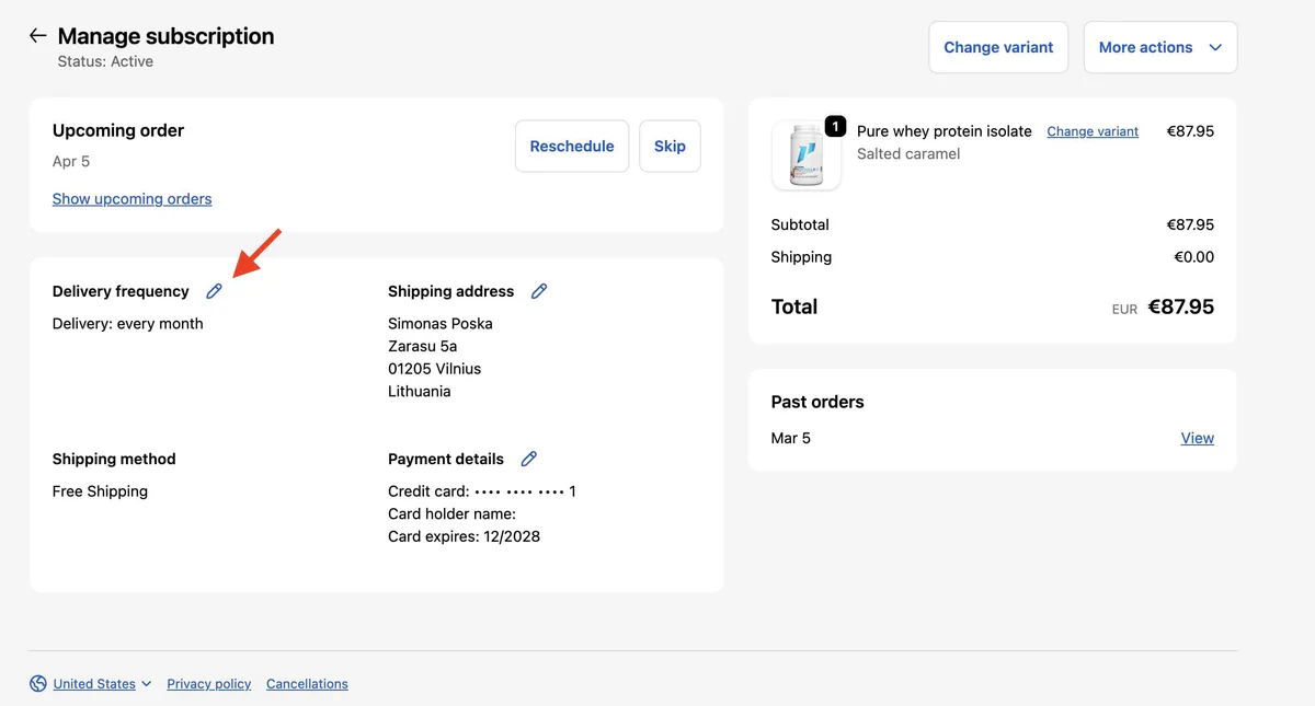 Enable delivery frequency changes