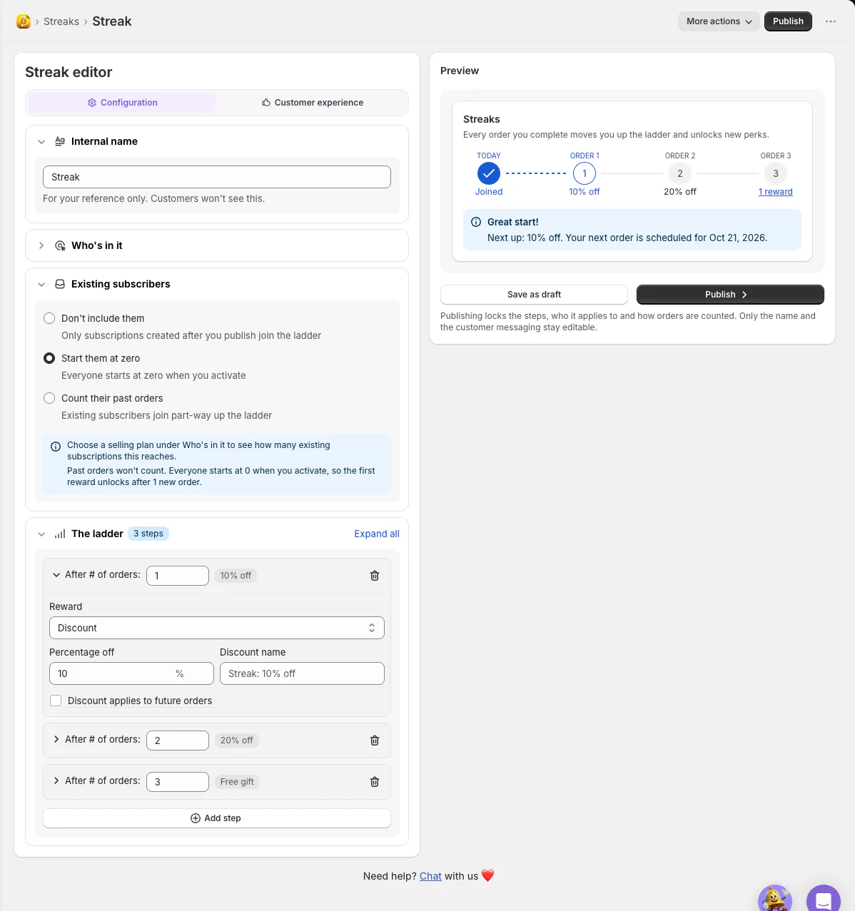 Streaks: Reward customers for staying subscribed