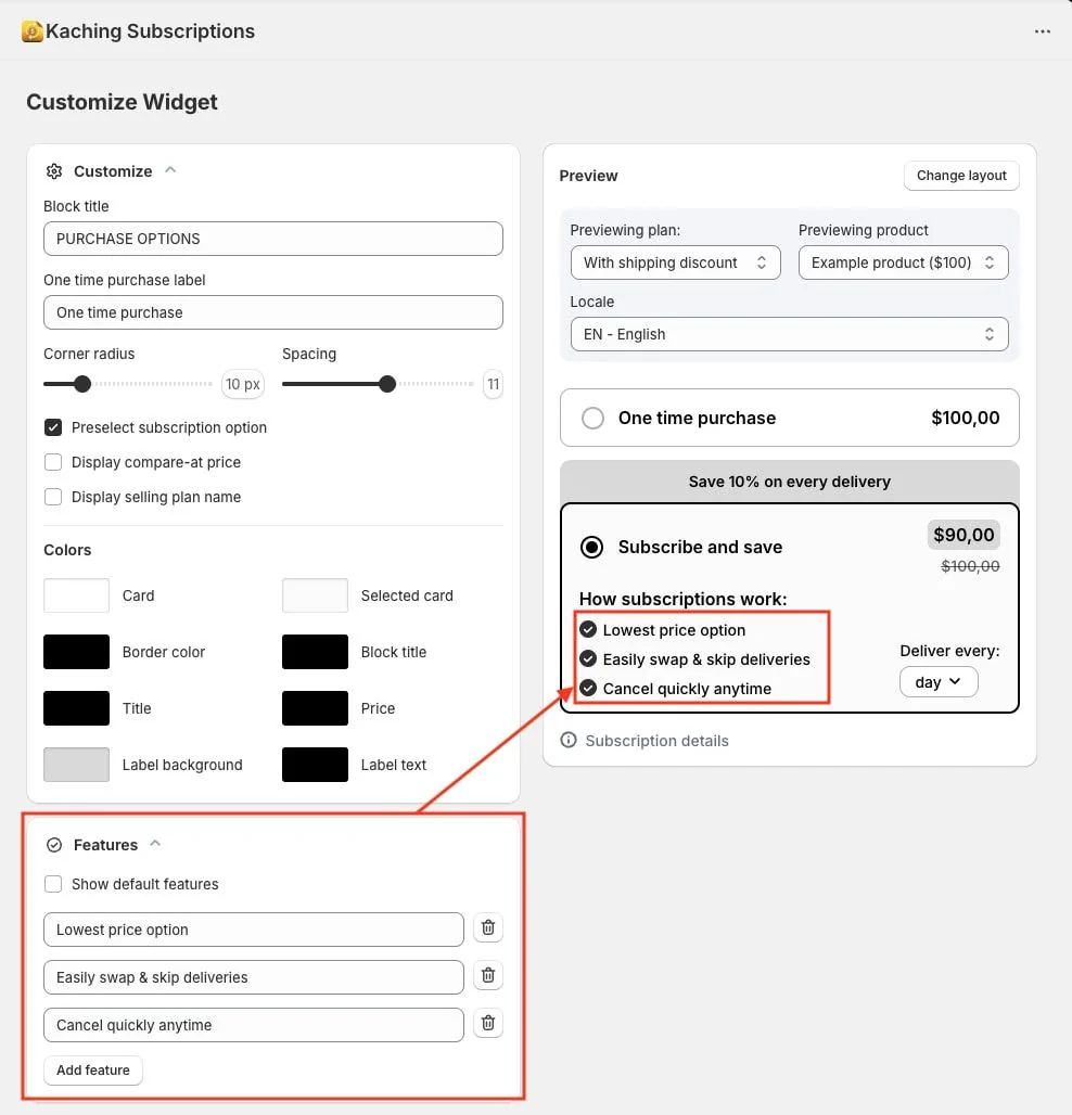 Allow to customize widget features