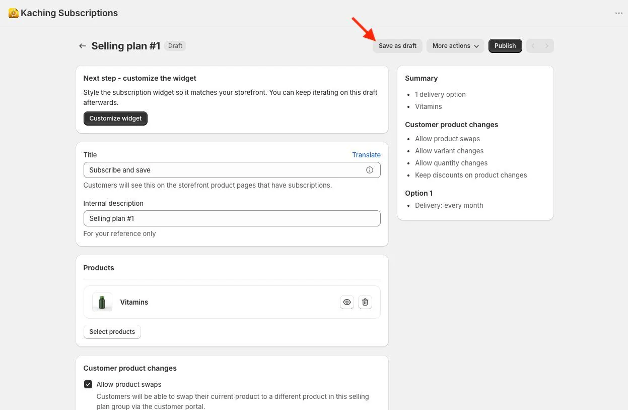 Draft selling plans - customize widget before publish