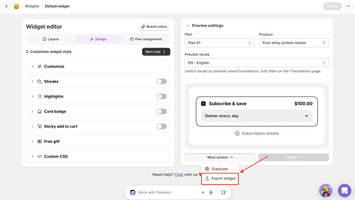 Copy a widget to your other stores