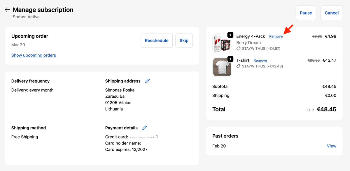 Customer portal: allow customers to remove products from subscriptions
