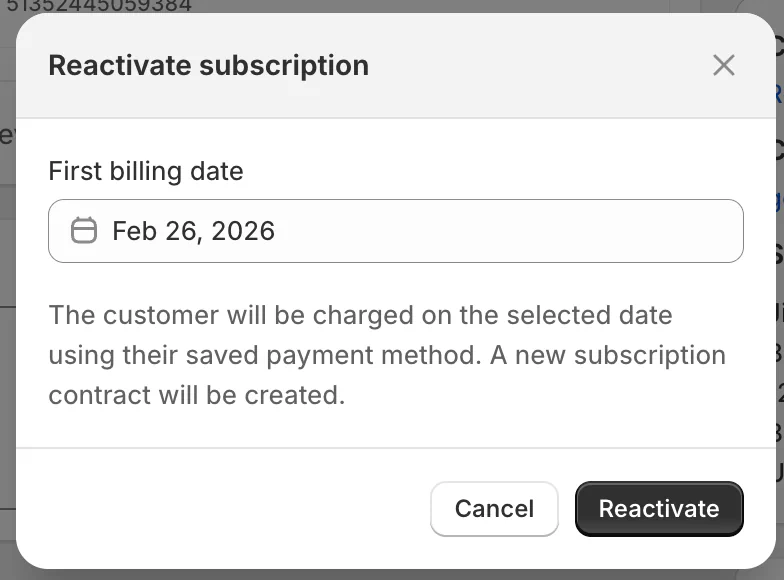 Cancelled subscription reactivation from Admin