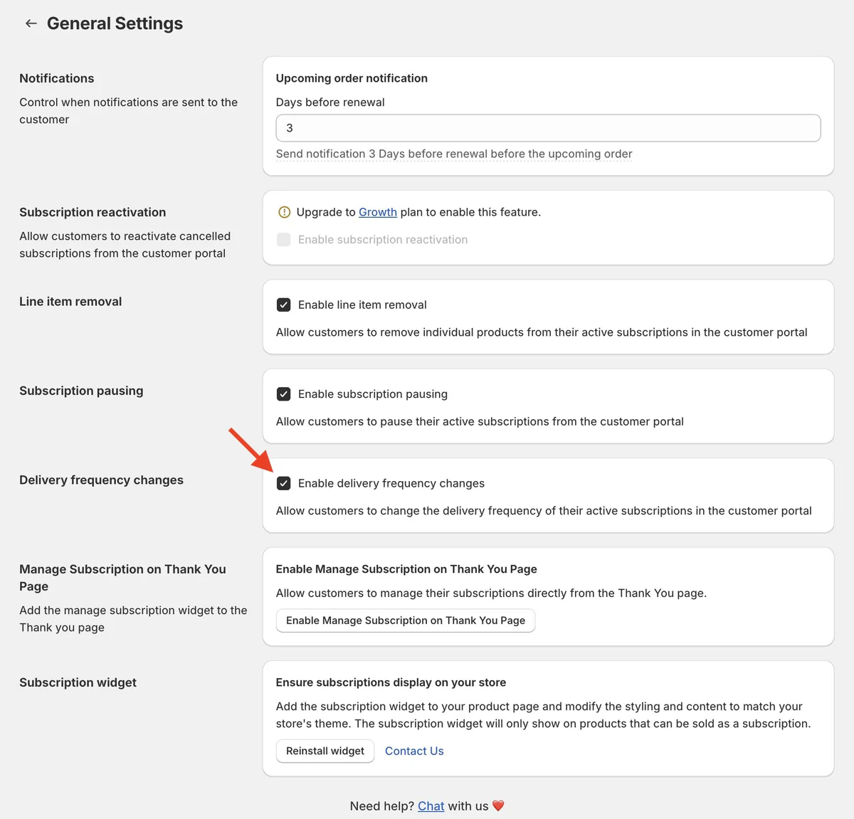 Enable delivery frequency changes