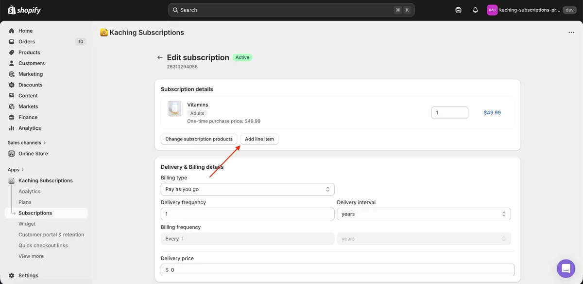 Add line items to subscription from admin