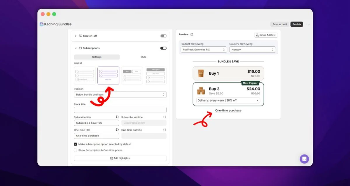 New "link" layout for Subscriptions