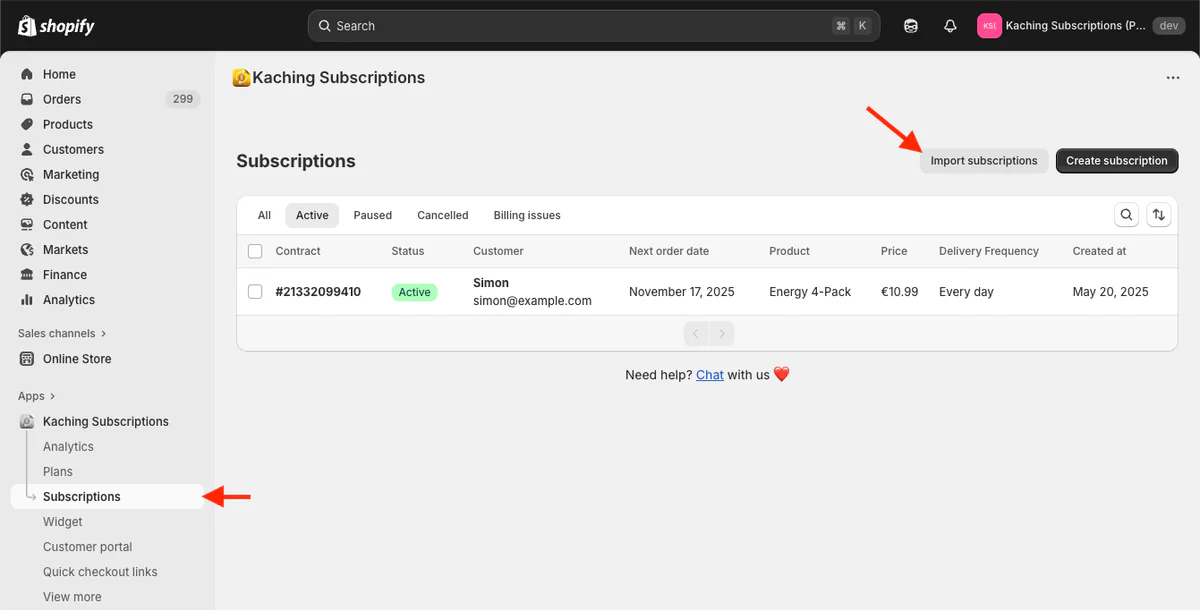 Subscriptions Import