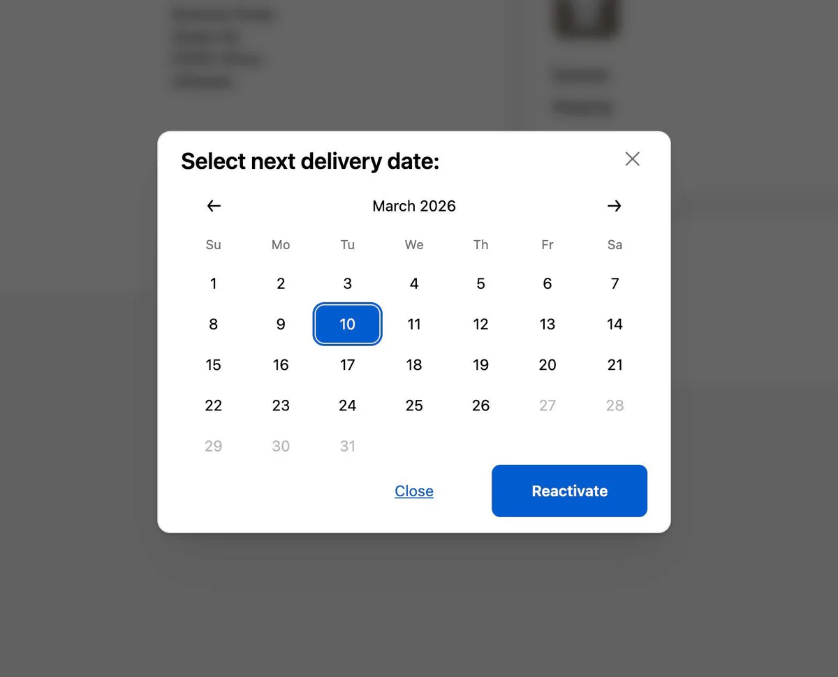 Subscription reactivation in Customer Portal