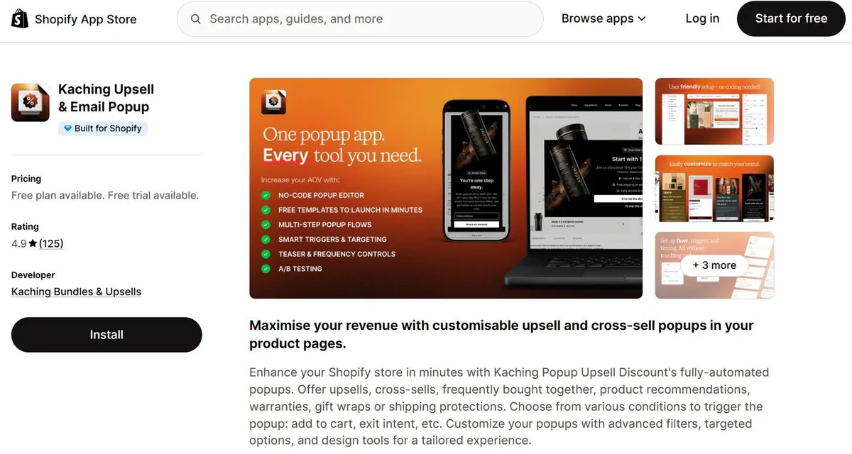 Step 1: Install the Kaching Upsell & Email Popup app on Shopify