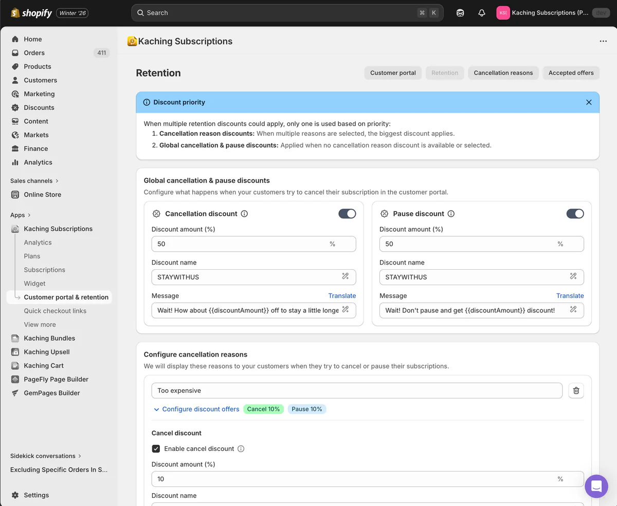 Churn reason discounts & reworked customer portal admin