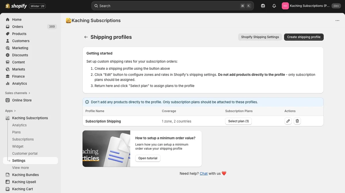 Shipping Profiles for Subscription Plans