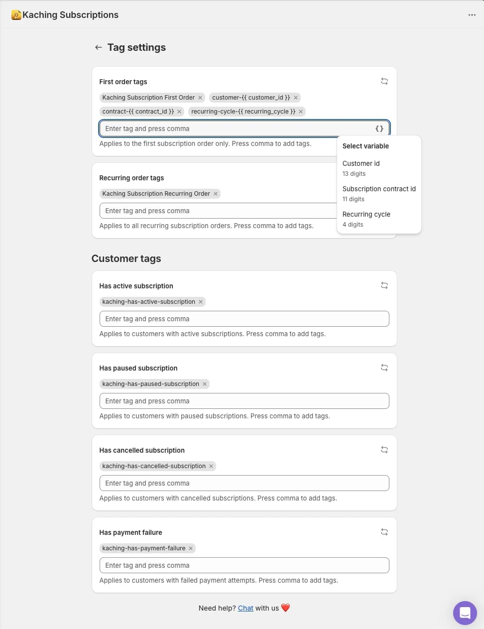New: Order & Customer Tag Settings