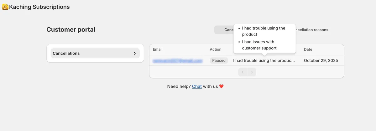 Customer Portal: Cancellation Reason Collection