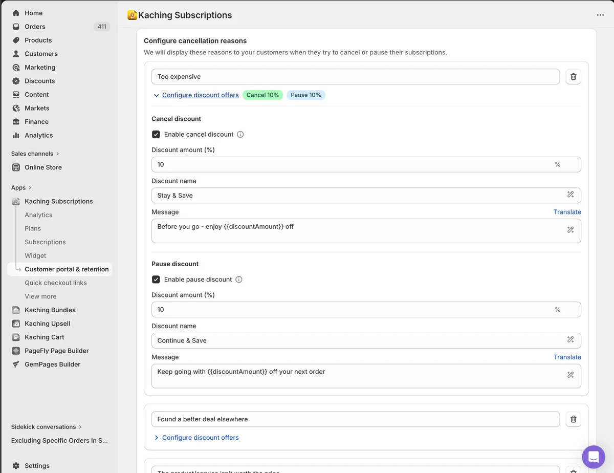 Churn reason discounts & reworked customer portal admin