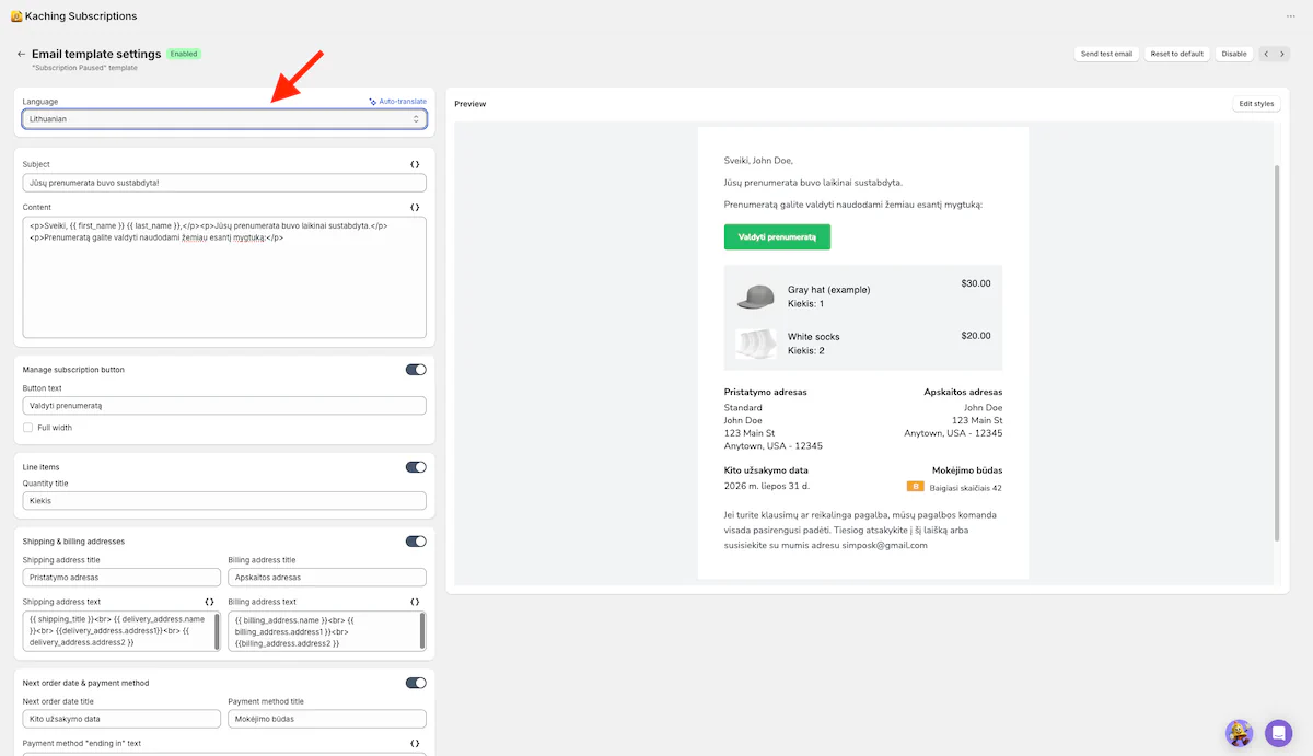 Customer emails in your customer's language
